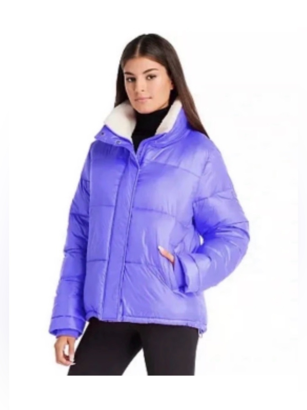 New Women's Koolaburra by UGG Sherpa-Trim Puffer Jacket Periwinkle Purple Medium